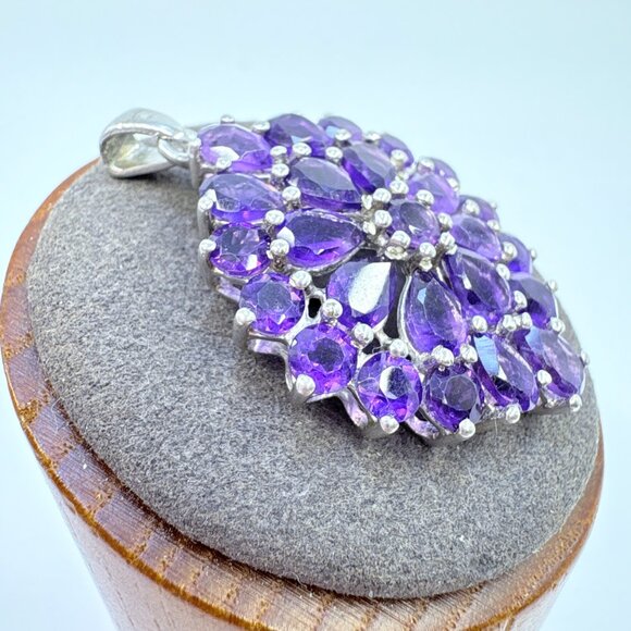 VTG Sterling Silver 925 Amethyst Prong Set Circle Pendant Size 1.5" Length - Picture 3 of 9